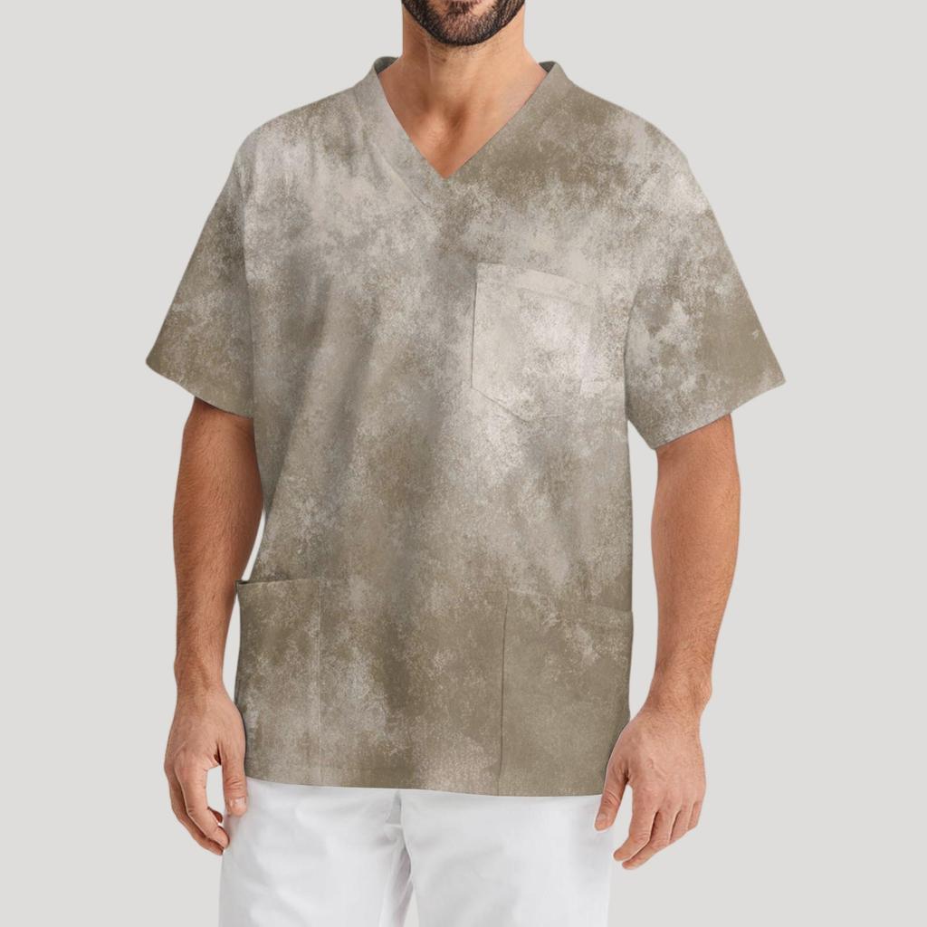 Мужская рабочая блузка с короткими рукавами и v-образным вырезом с принтом, топ с нагрудным карманом