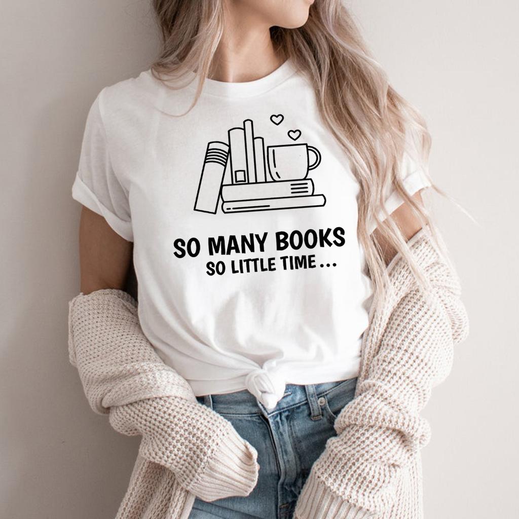 Many Books T-Shirt Book Lover T Shirt Librarian Shirt Reading Tshirt Bookworm Tee Women Graphic Casual Tshirt Summer Tops