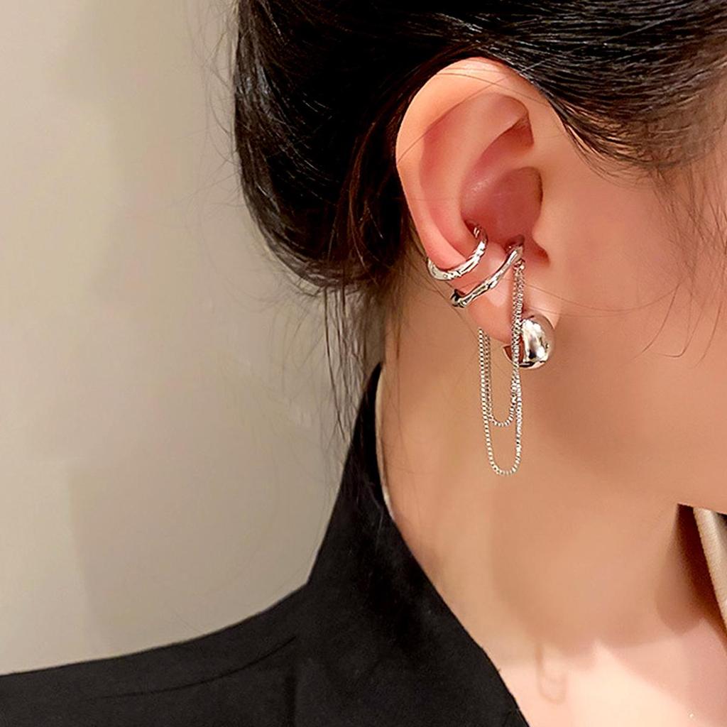 Серьги из серебра 925 пробы с нерегулярной цепочкой Дунгуань и набор кафф для ушей, не требующих прокола