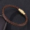 Retro Men Brown Leather Bracelet Charm Gold Color Clasp Bangles Jewelry Birthday Gift