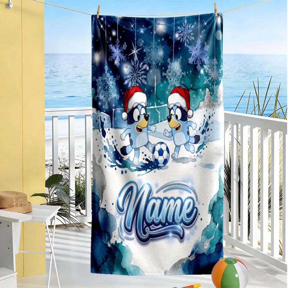 Soccer Fun Bluey Customize Text Beach Towel Soft Durable Quick-Dry Portable for SwimmingBeachCamping Travel Beach AccessoriesGym