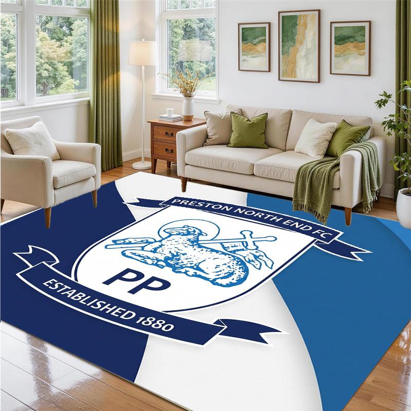 Preston North End Football Design Crystal Velvet Rug Soft Decorative Mat for Bedroom Entrance