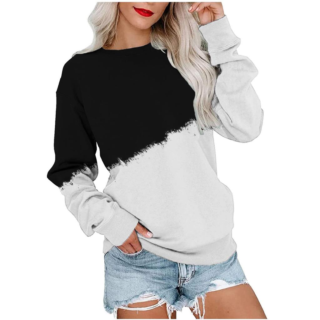 Women's Colorblock Sweatshirt Long Sleeve Round Neck Casual Comfortable Loose Lightweight Women's Sweatshirt
