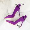 Fashionable Banquet High Heels Slim Heels Women's Shoes Shallow Mouth Pointed Toe, Back Bow Single Shoes
