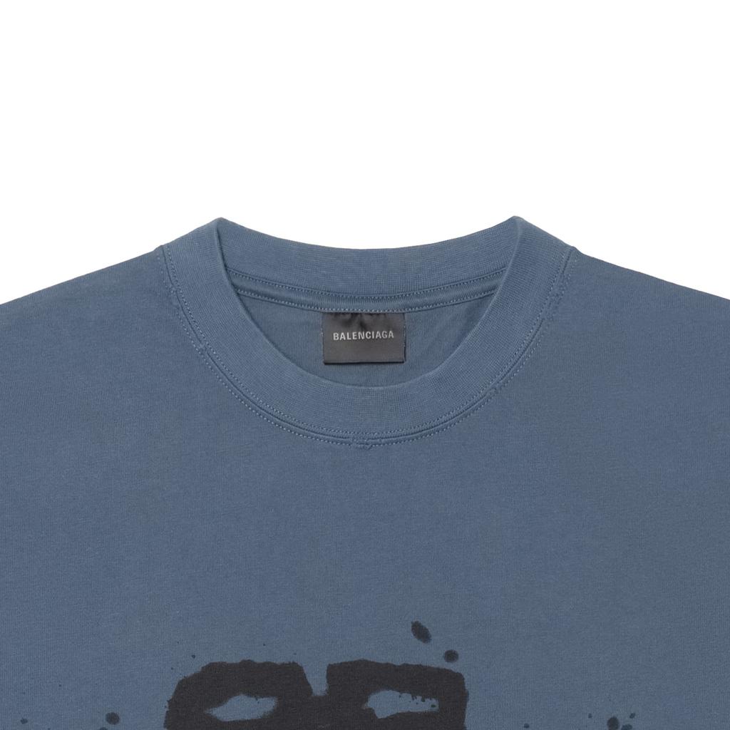 Balenciaga Хлопковая футболка с ручным рисунком BB ICON SS23, стандартный крой, мужская, стирка синий/черный 612966TNVN44183
