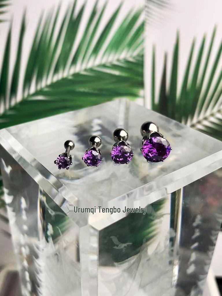 Minimalist Unisex Six-Prong Round Threaded Cubic Zirconia Cartilage Stud Earrings