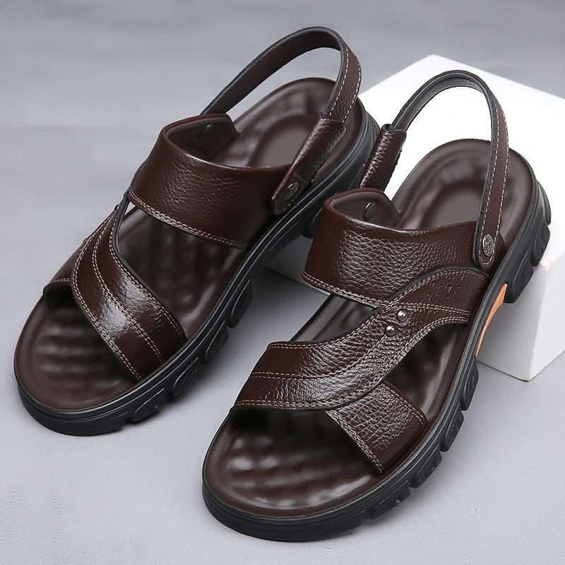 Модные мужские сандалии из натуральной кожи, летние пляжные тапочки с латексной подкладкой, мягкие, легкие, универсальные, ретро-сандалии, мода 2024 года для мужчин
