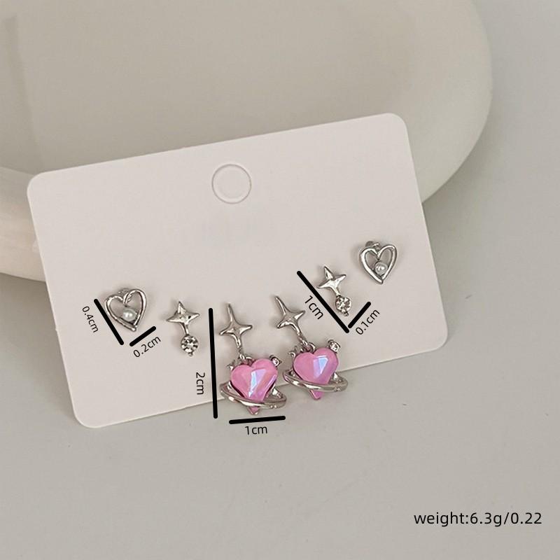 Осенне-зимний иностранный стиль, простые серьги, серьги, нишевый дизайн Sense, Pink Love, комплект из шести предметов Starlight, серьги-гвоздики, женщины