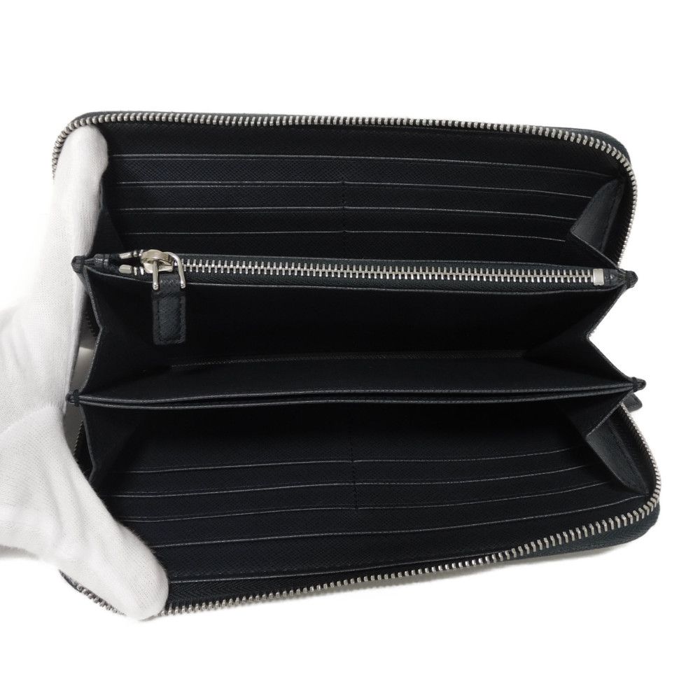 Б/у 11569 Кошелек Saffiano на молнии по кругу 2ML317 PN9 F0216 7940 Темно-синий с тисненым логотипом Балтийский Унисекс из Японии