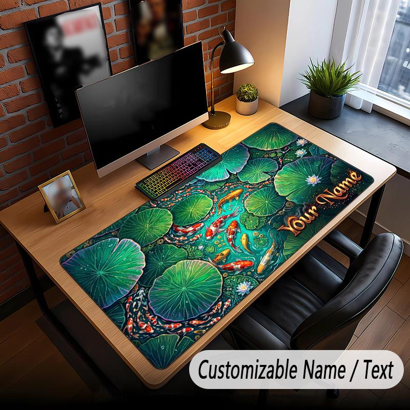 Koi Fish Theme Custom Mouse Pad Personalized With Name Text Customized Desk Mat For Office Home Decor