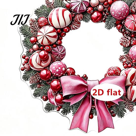 Transparent Acrylic Decor Christmas Wreath Ornament, 2D Flat Stained Glass Style Hanging Festival Ornament Decoration, Double-sided Decorative Pendant