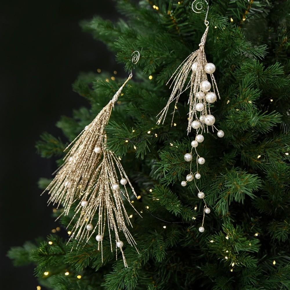 Realistic Glitter Pearl Christmas Decor Sprig Xmas Tree Hanging Ornament Room Decoration