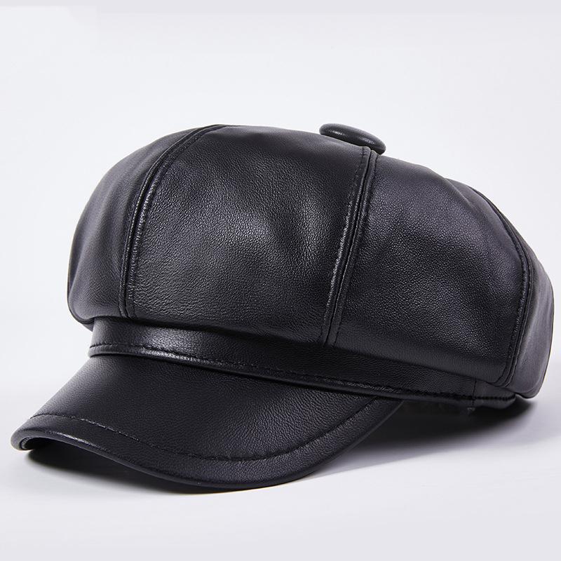 Осенне-зимняя восьмиугольная шапка, шапка художника из овчины, кожаная шапка, женский берет