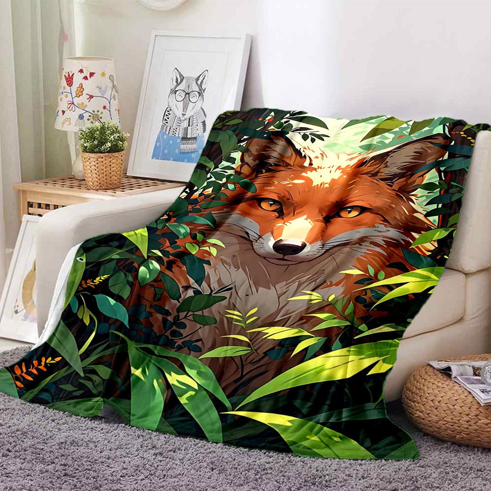 1PC Fox Print Blanket, Throw For Sofa, Bed, Travel, Printing Blanket With Soft And Warm Fabric yy250918126
