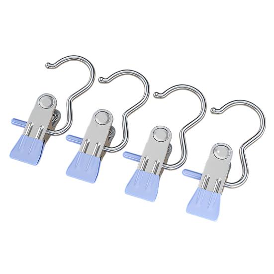 4Pcs Multifunctional Clothespin with Metal Hook Windproof Anti-slip Traceless Strong Grip Heavy Duty Sock Towel Hat Underwear Laundry Hanging