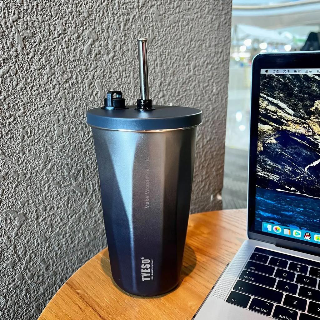 Vacuum Insulated Bottle 600ml Color Change Coffee Cup with Straw Thermos Mug Leak-Proof Thermos Travel Thermal Vacuum Flask Cup