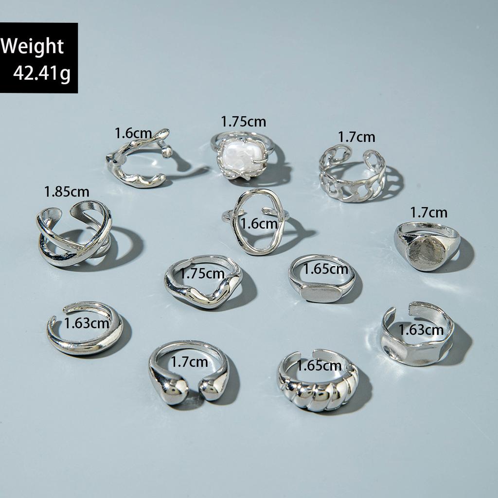 European and American Style Geometric Irregular Fashion Ring Set, Personalized Design, Imitation Pearl Layered Ring Ring