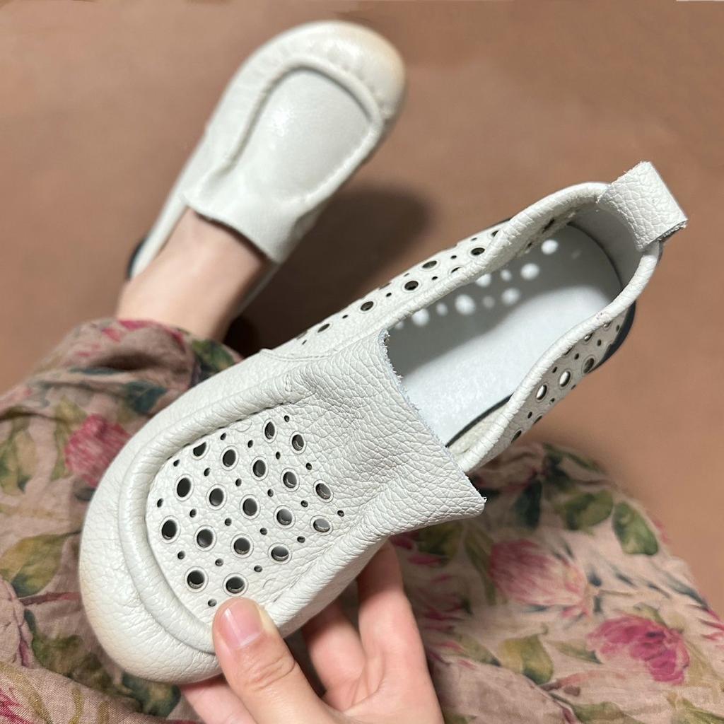 Женские кроссовки, летняя обувь, натуральная кожа, лоферы, слипоны, полые, 2025, новые, ручной работы, нескользящие кроссовки на платформе