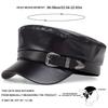 Women Large Belt Buckle Leather Hat Spring Autumn Sailor Hats Black Ladies Beret Cap Men Flat Top Captain Military Caps
