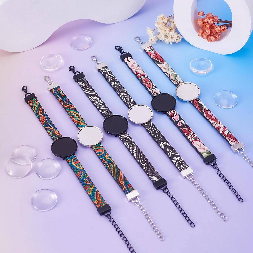 14 шт. Браслет из ПУ-кожи с безелем, заготовка для лотка, основа для браслета, 26,5 мм, регулируемый круглый лоток, наборы для браслетов со стеклянными кабошонами для DIY