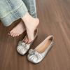Weiwei Girl 993-11 Bow Ballet Single Shoes Women's Shallow Mouth Flat-bottomed French Silver One-pedal Beanie Shoes