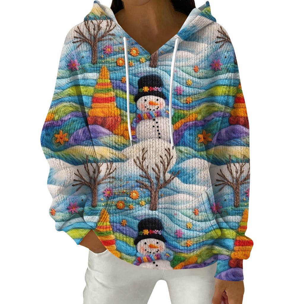 Женский модный повседневный пуловер с рождественским принтом, толстовка с капюшоном и длинными рукавами