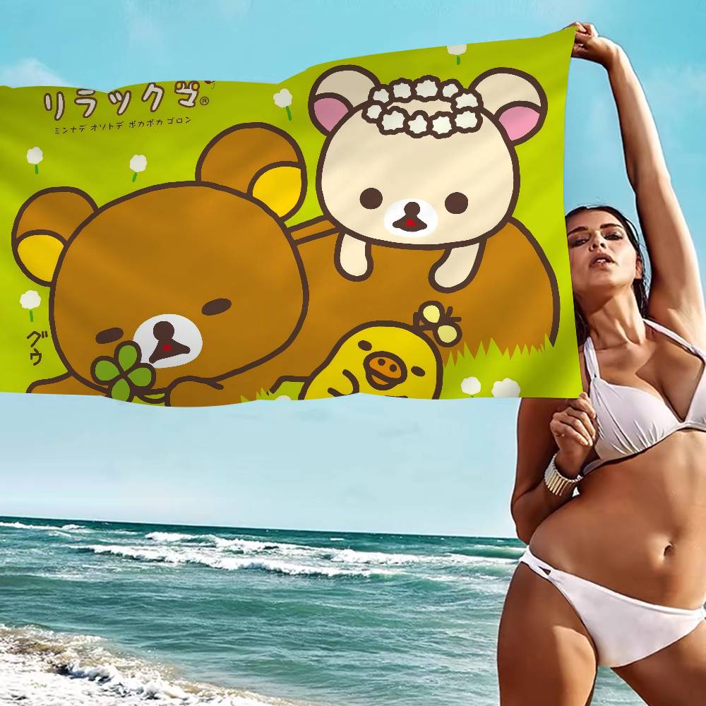 R-Rilakkuma Мультяшный Аниме Пляжное Полотенце Цветные Полотенца Для Ванны Для Девочки Микрофибра Быстросохнущие Индивидуальные Без Песка Пляж Йога Спа Тренажерный Зал
