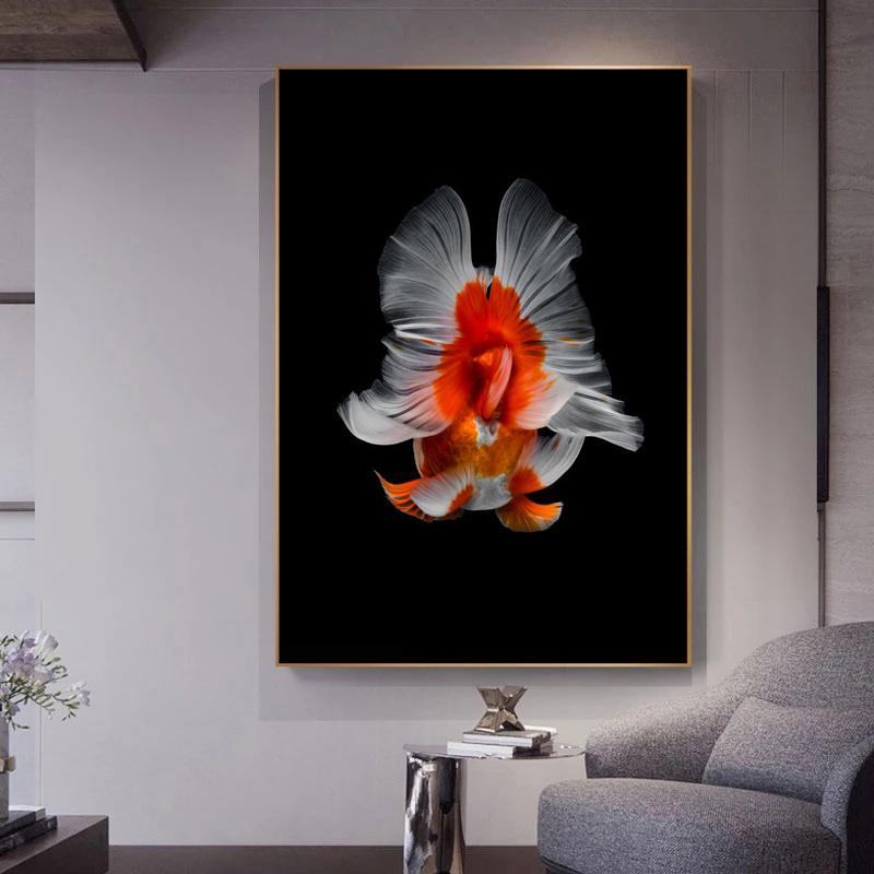 Fish, Prints On Canvas, Entrance Painting, Abstract Poster with Goldfish, Modern Home Decor for the Bedroom