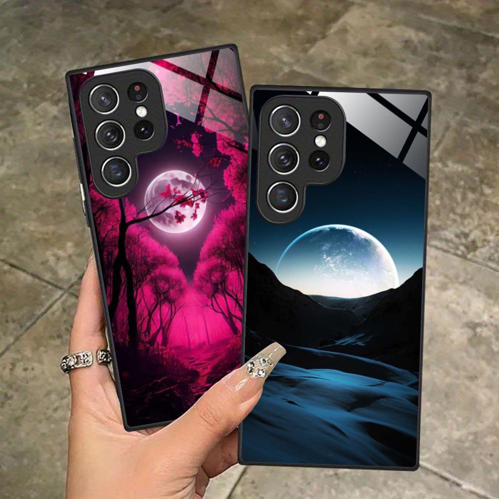 Чехол для мобильного телефона Luna Moon для Samsung Galaxy A56 55 54 53 52 51 36 35 34 23 16 15 5G Стеклянный Цветной Чехол Чехол Роскошный