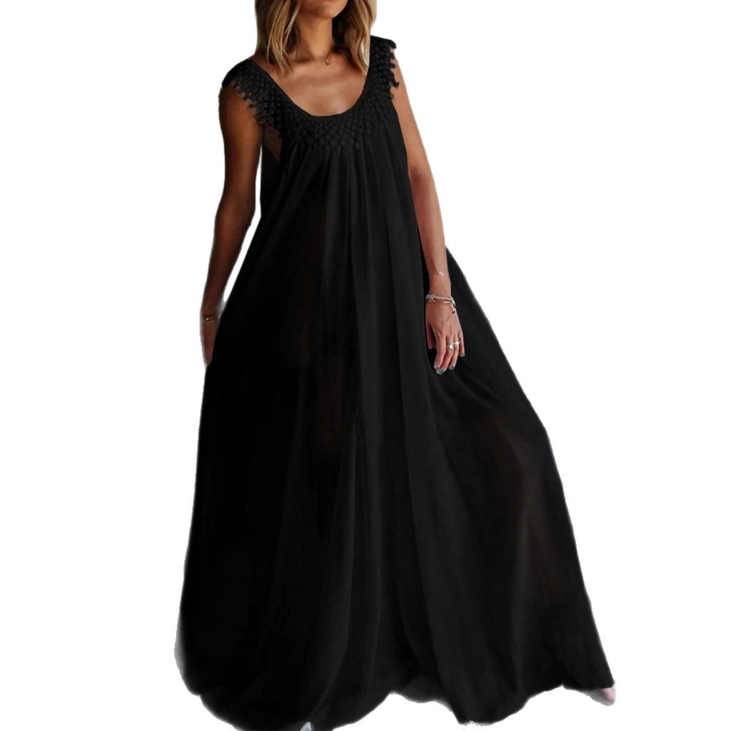 Summer European and American simple solid color high-end dress