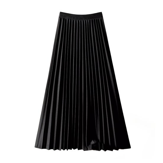 Women Pleated Skirt Elastic High Waist Solid Color Midi Skirt Soft Breathable Office Lady Slimming Skirt Daily Wear