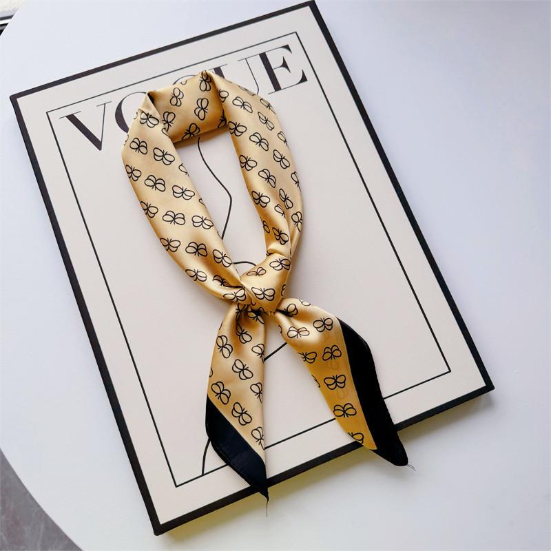 New Hundred Hundred Satin Letter Print Neckerchief 70×70 Silk Scarf Small Square Scarf High Sense of French Scarf