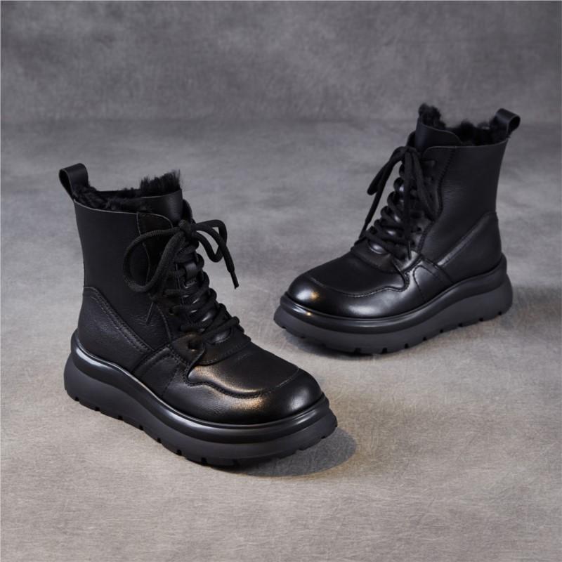 Johnature Женская обувь из натуральной кожи, повседневная, на толстой подошве и с плюшевой теплой шерстяной подкладкой, короткие ботинки на шнуровке