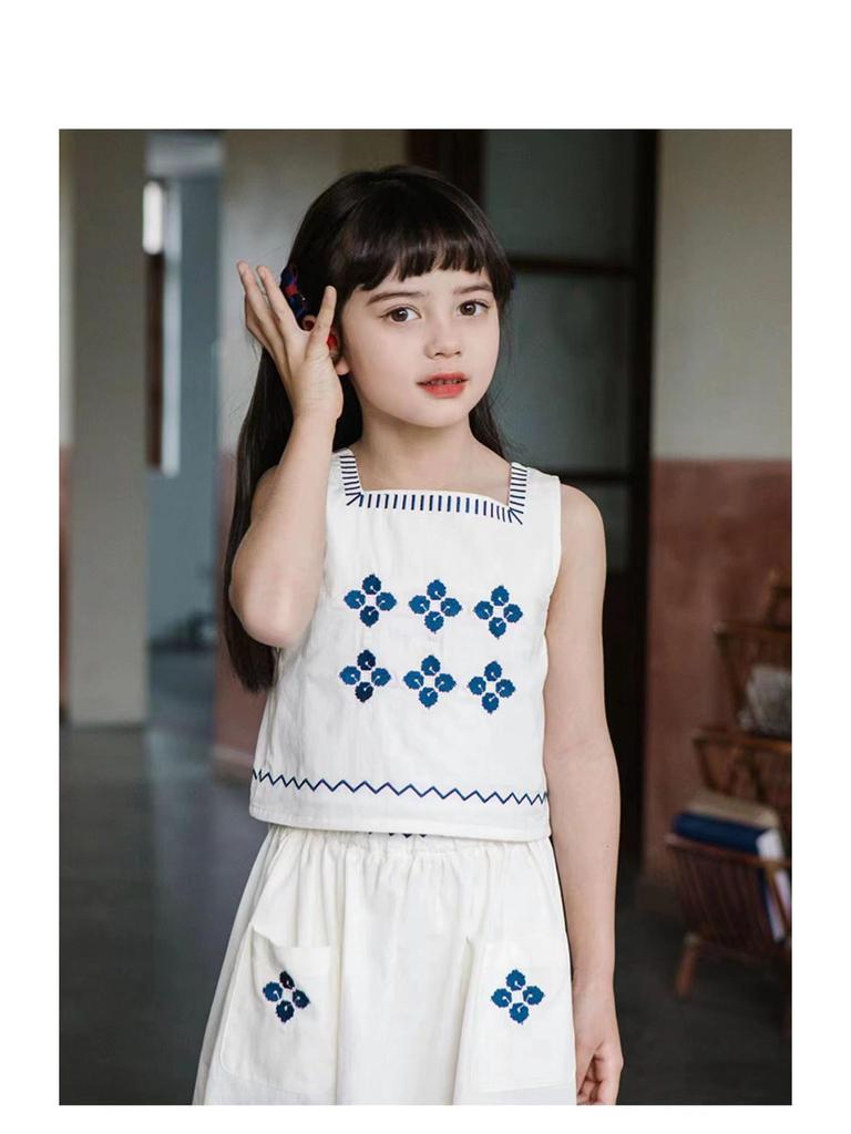 Комплект из корейской юбки и жилета с вышивкой в лесном стиле для девочек весна/лето