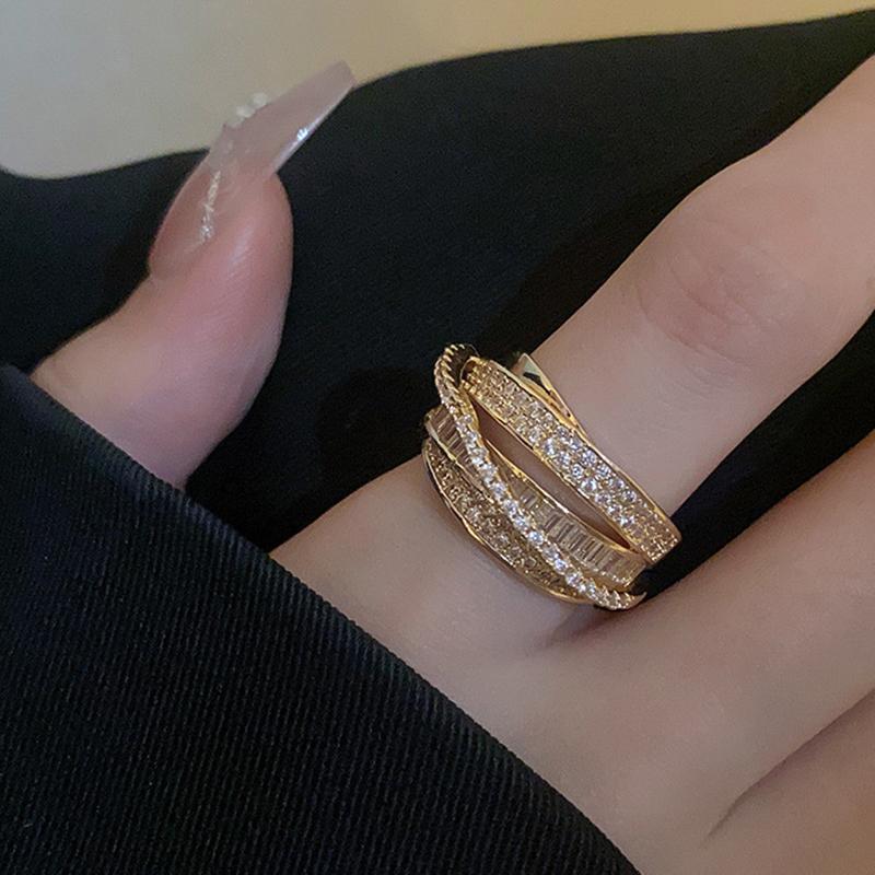 Zircon Multi-Layer Ring For Women Party All-Match Jewelry Vintage Opening Adjustable Finger Ring Shiny Combination Ring