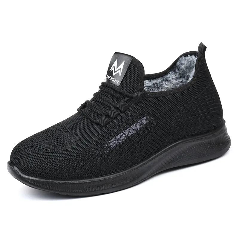 WTEMPO Мужские теплые однотонные туфли на плоской подошве, нескользящие повседневные туфли, зимние мужские туфли большого размера из хлопка, мягкие плюшевые кроссовки на подошве