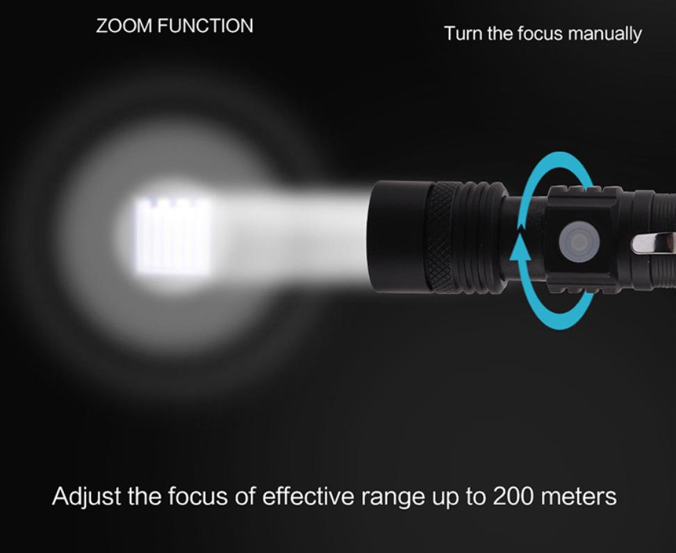 T6 Rechargeable USB High-Power LED Flashlight with Telescopic Zoom for Outdoor Use