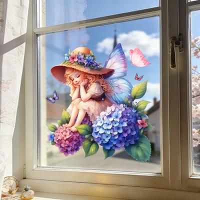 Цветочная Фея Цветок Гортензии Бабочка Стеклянная Пленка Кухонные и Ванные Наклейки