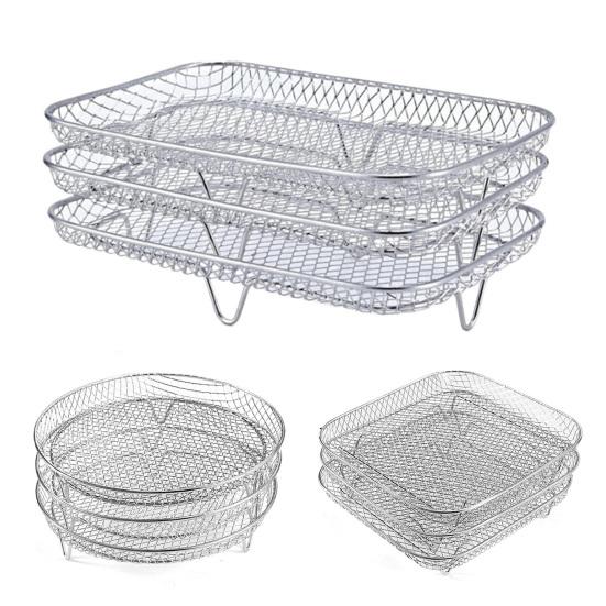 3Pcs Air Fryer Rack Stackable Dehydrator Racks Stainless Steel Basket Tray Accessories for Oven Microwave Baking Roasting