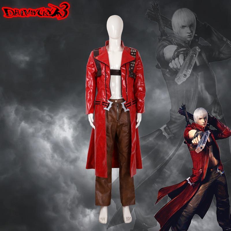 Косплей Данте из Devil May Cry аниме персонаж костюм двумерный хэллоуин одежда кожаный тренч