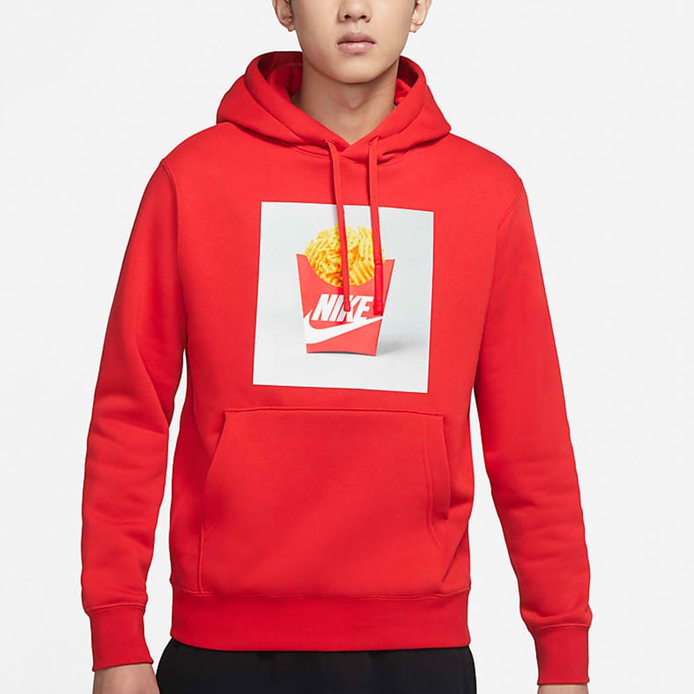 Nike Sportswear Fleece-Lined Hoodie With Shoebox Fries Print Men Tops Red DM2275-657