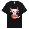 Kawaii Axolotl Ramen Noodles Japanese Anime Otaku Nu Goth T-Shirt Unisex Cotton Tshirt Clothing Oversized Graphic Tees