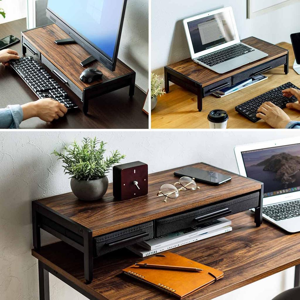 Подставка для монитора Sanwa Direct с ящиком, для хранения A4, ширина 54 см x глубина 25 см x высота 12,5 см, деревянная, 100-MR166