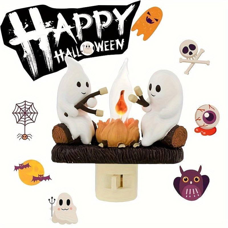 Halloween Ghost Campfire Flickering Night Light,, 3D LED Small Electric Faux Campfire, Halloween Nightlight Indoor Decorations For Family Friends