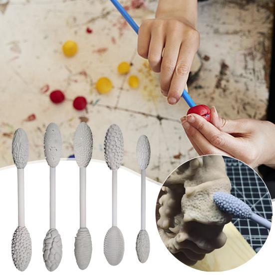 5/10Pcs Texture Tool Sets Durable Construction Ergonomic Handle Design DIY Oval Pattern Rollers Kit Modeling Sticks