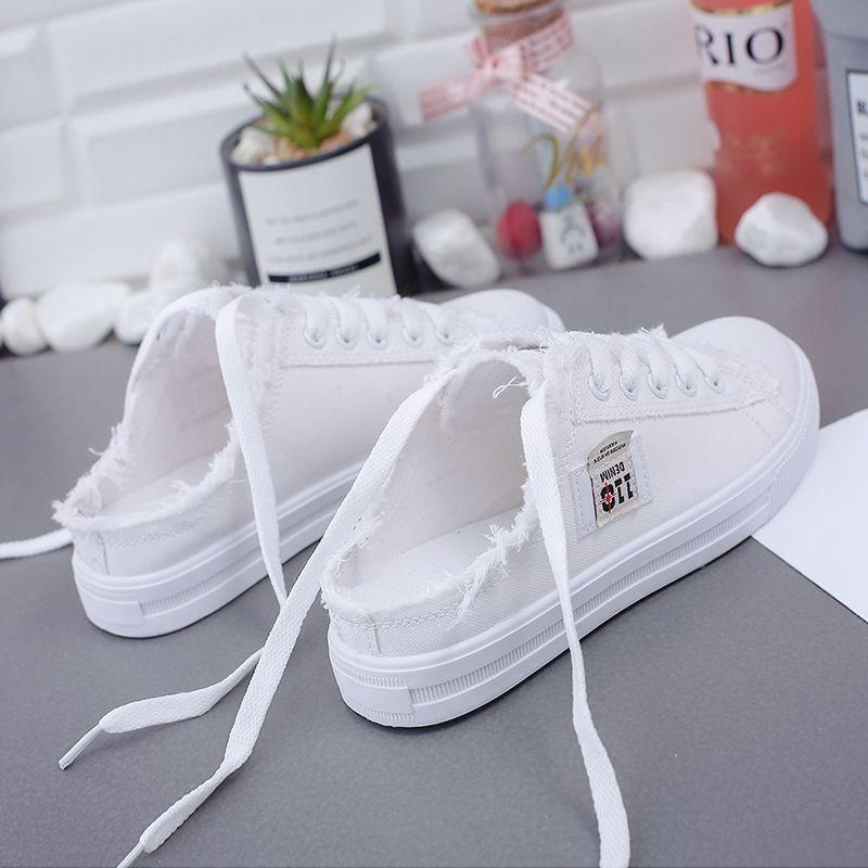 New 2024 Spring Summer Women Canvas Shoes Flat Sneakers Women Casual Shoes Low Upper Lace Up White Shoes