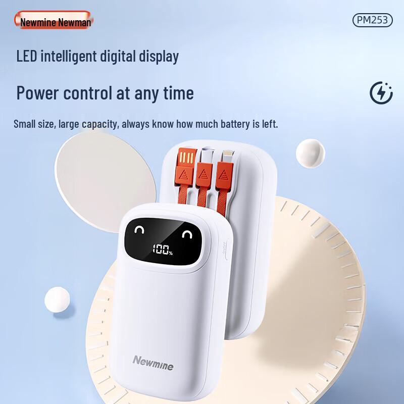 Newman 20000mAh 22.5W Portable Power Bank with Built-in Cable