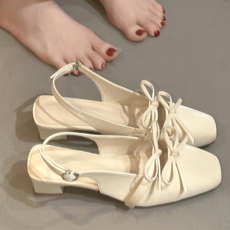 Fashion Women Heeled Sandals Bow Square Toe Dress Shoes Fashion Luxury Woman's Pumps 2025 New Designer Sexy Elegant Zapatillas De Mujer