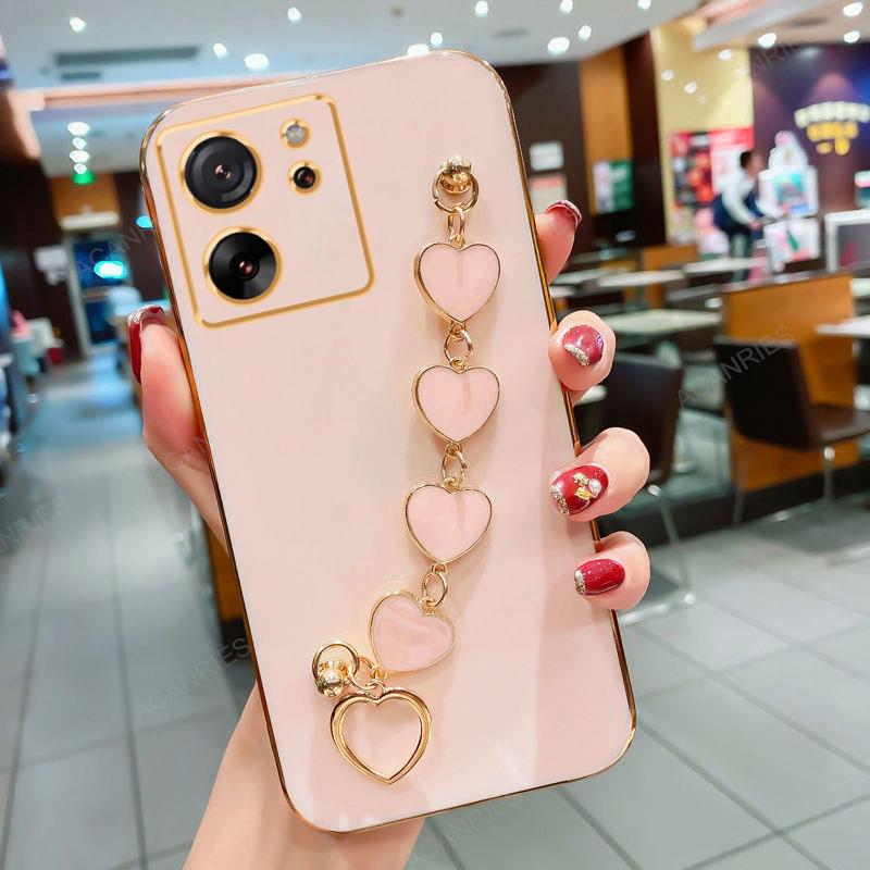 Роскошный чехол-цепочка с сердечком и покрытием Love для Xiaomi Mi 13t Pro 13 Lite 5G, силиконовый ремешок, чехол на Mi13T Mi13 T 13lite 13pro