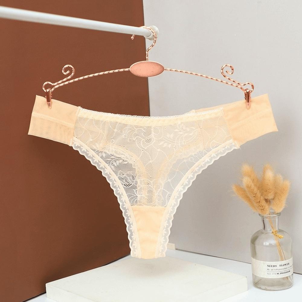 Fashion Low Waist Mesh Sheer Lace Thong Cotton Crotch Transparent Mesh Briefs Women Intimate Hollow Romantic T Panties Home